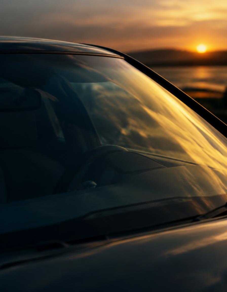 Windshield glass at golden hour